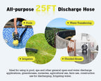 6699 Discharge Hose 1-1/2-Inch by 25-foot Sump Pump Hose with 2pcs SUS 304 Clamps Pool Backwash Hose for Draining/Removing Water Lay Flat Hose 1525
