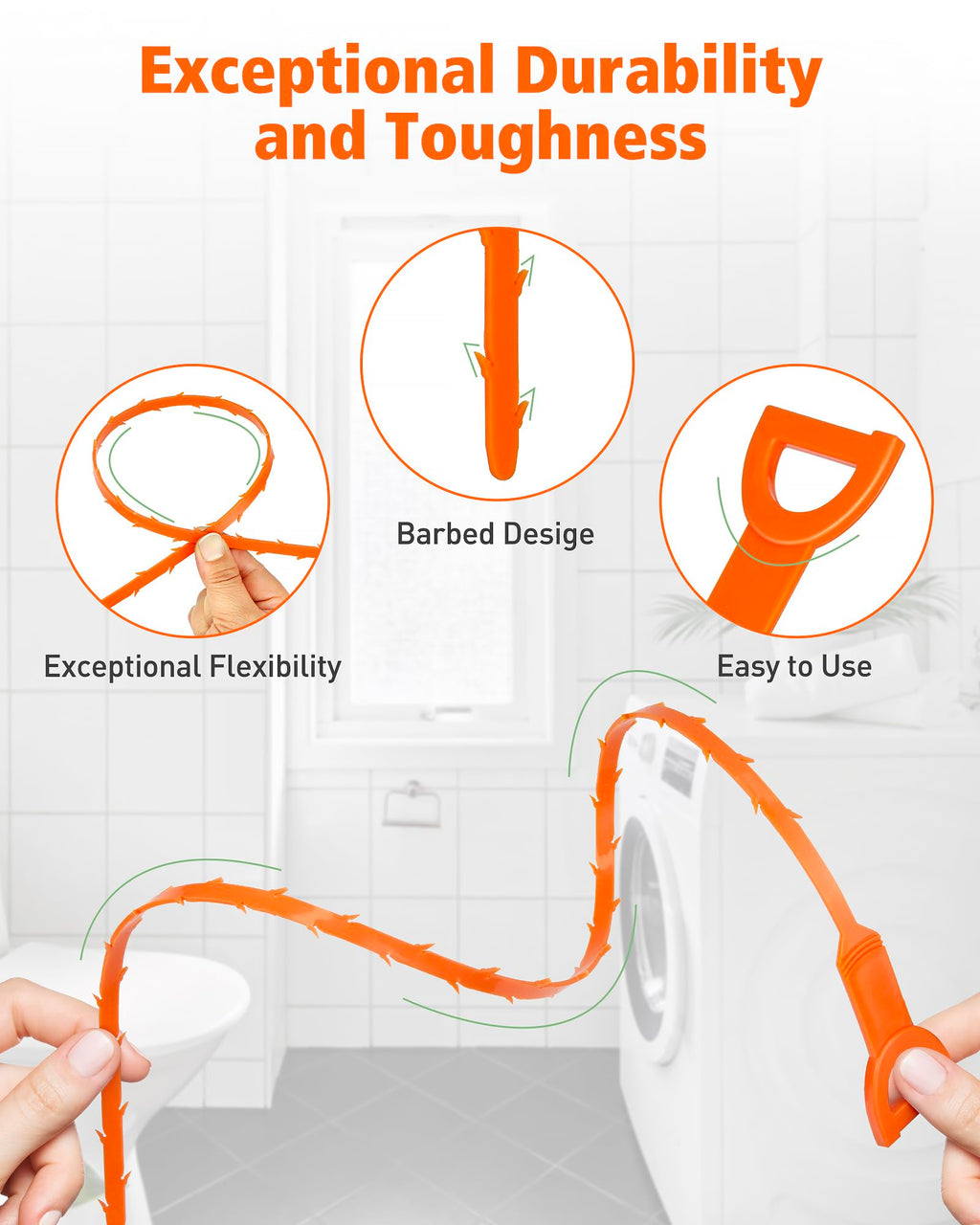 Drain Clog Remover, 25-Inch Drain Hair Removal Tool, Drain Hair Remover Plumbing Snake, Drain Cleaner Hair Clog Remover, Shower Drain Hair Catcher, Easy & Quik to Use on Most Drains - 6 Pack