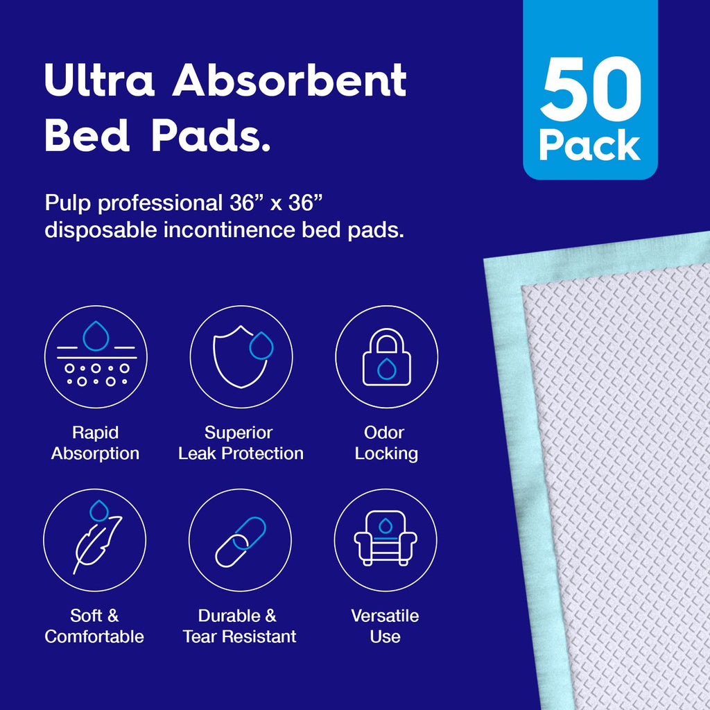 50 x Extra Large 36" x 36" Ultra Absorbent Disposable Incontinence Bed Pads | High Absorbency Waterproof Protective Underpads for Mattress, Sofa & Chair for Babies, Children, Adults, & Elderly & Pets