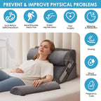 MEGCXIT 4PCS Bed Wedge Pillow for Headboard, 10-in-1 Adjustable Foam Wedge Pillow for Acid Reflux Relief, 23” Wide Triangle Pillow Wedge for Post Surgery, Back Pain Relief & Snoring, Grey