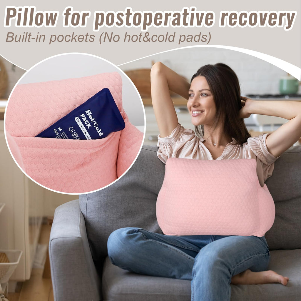 RoamReady Hysterectomy Recovery Pillow, Post-Surgery Cushion for Abdomen C-Section Tummy Tuck Lumpectomy Myomectomy Patients Must Haves Abdominal Pillow with Pocket (Lght Pink)