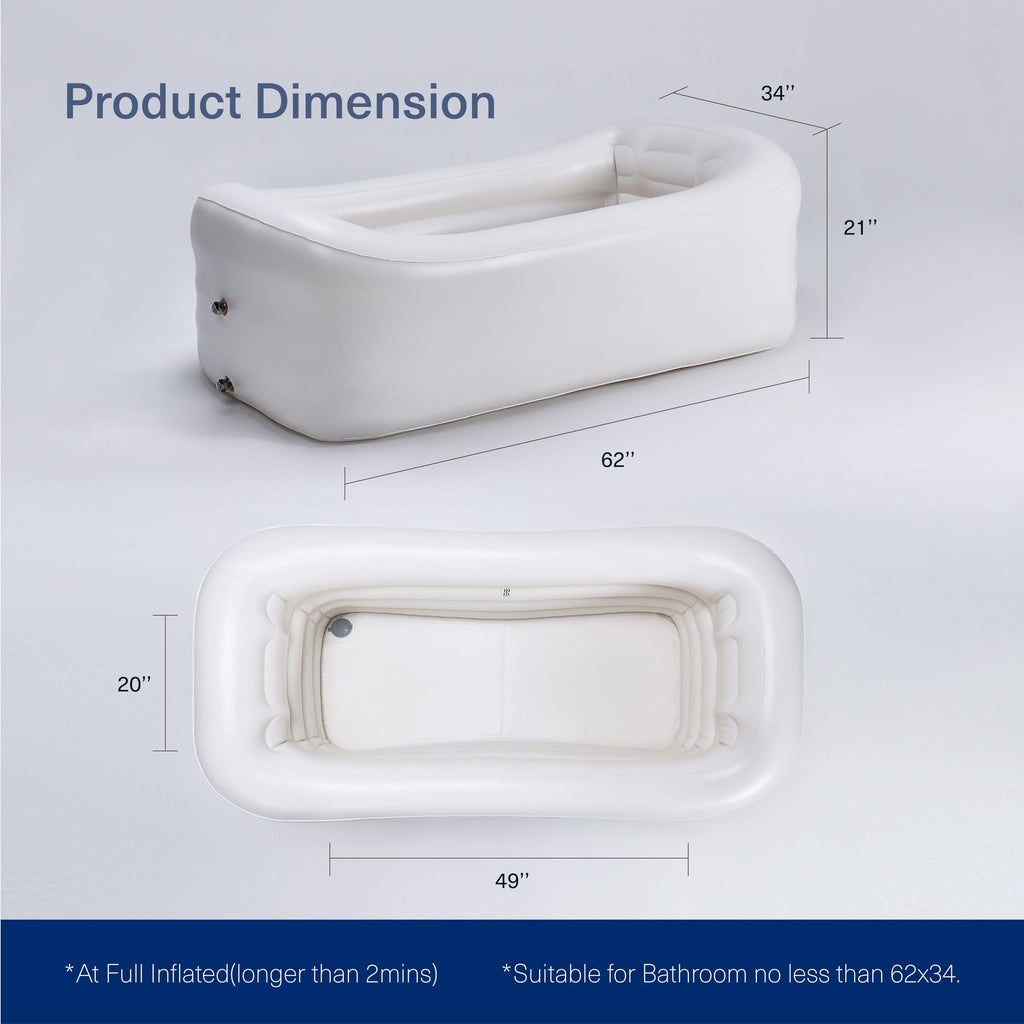 Mozoo Inflatable Bathtub 62''L X 34''W, Portable Bathtub For Adult, Unmatched Durability, Anti-Leak Drainage System, 2-Minute Setup, Space-Saving Foldable Design