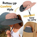 1 Pack Women's Ponytail Safari Sun Hat,Wide Brim UV Protection Outdoor Bucket Hat,Foldable Beach Summer Fishing Hat