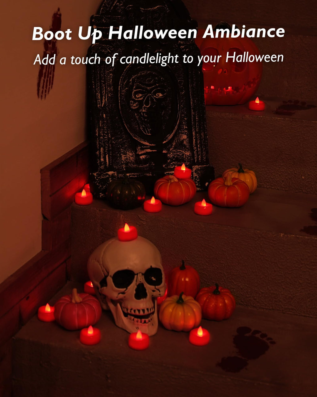 merrynights LED Candles, 24 Pack Tea Lights Candles Battery Operated, Flameless Tealight Candles, Realistic Tea Lights for Halloween Christmas Party Decor -D 1.5” x H 1.25”-Red Candles