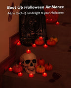 merrynights LED Candles, 24 Pack Tea Lights Candles Battery Operated, Flameless Tealight Candles, Realistic Tea Lights for Halloween Christmas Party Decor -D 1.5” x H 1.25”-Red Candles