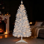 4ft Lighted Artificial White Christmas Tree | Leeheeyee Small Christmas Tree, Not Pre-lit White Tinsel Pine Trees with Lights, Ideal for Home, Office, and Xmas Tree Party Décor