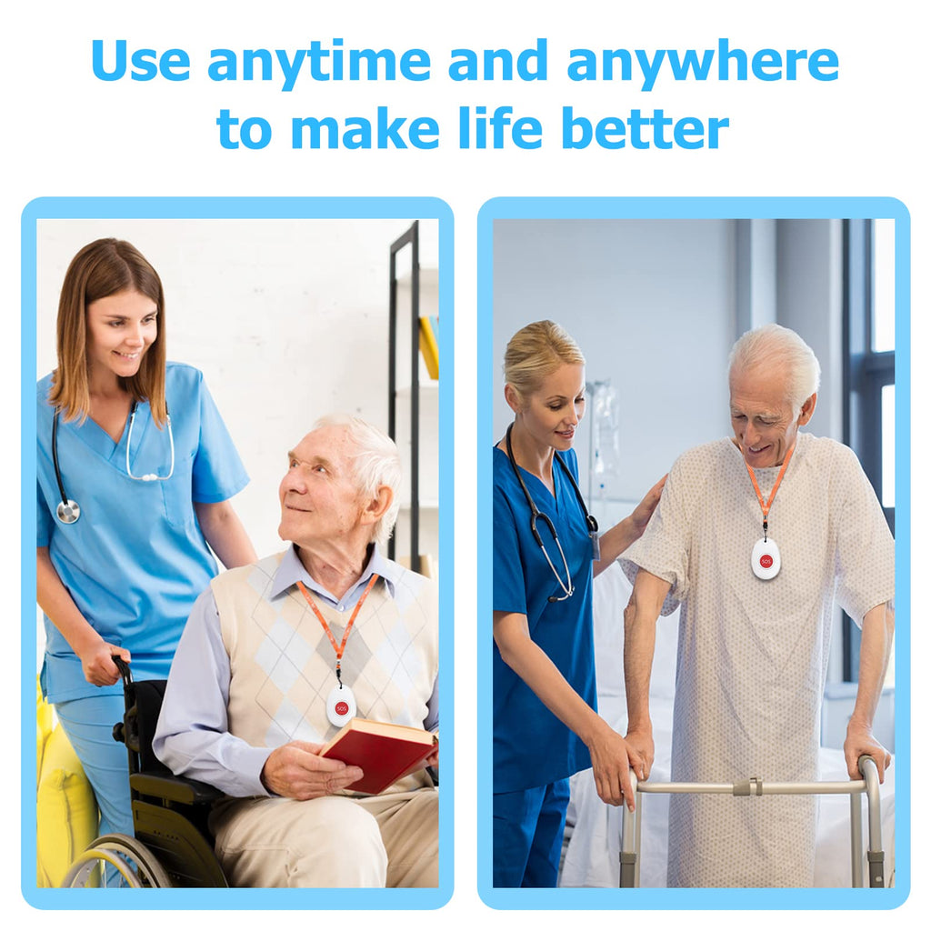 ChunHee Wireless Caregiver Pager Call Button Nurse Alert System Call Bell for Home/Elderly/Patient Emergency Vibration Pager 2 Transmitter+1 Receiver(800+Feet Operating Range)