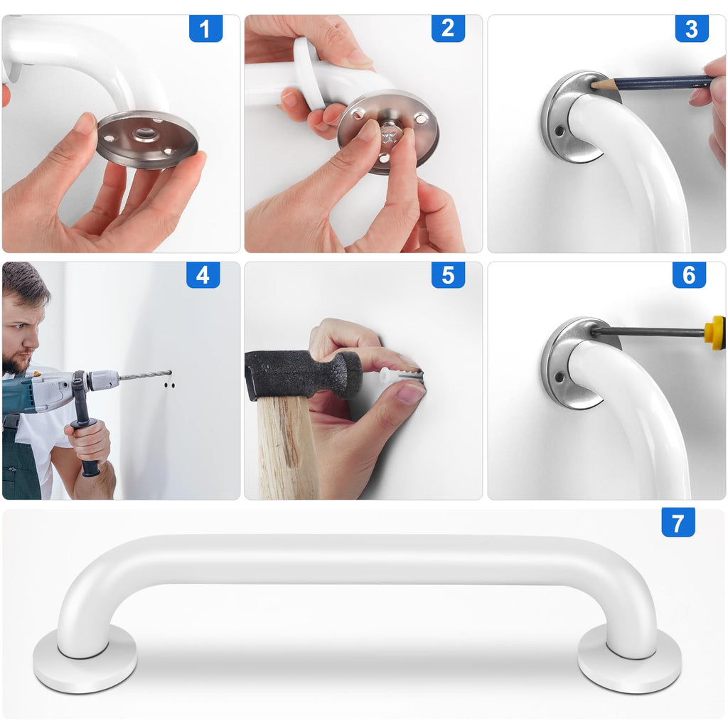 2 Pack Shower Grab Bar, Stainless Steel Bathroom Grab Bar, Shower Handle, Bath Handle, Grab Bars for Handicap Elderly Seniors Bathroom Safety Grab Bar (18 Inch，White)