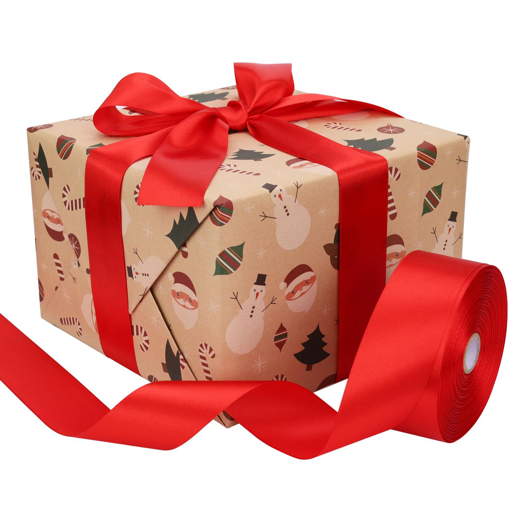 Baocuan 1-1/2 inch Red Satin Ribbon 50 Yards Solid Fabric Ribbons Roll for Wedding Invitations, Bridal Bouquets, Sewing, Party Decorations, Gift Wrapping and More