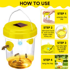 Wasp Trap Solar Powered Bee Trap Reusable Fly Traps Outdoor Hanging Wasp Killer with UV LED Light Flying Insects Bee Killer for Indoor Outdoor Patio Garden Home(Yellow,6 Packs)