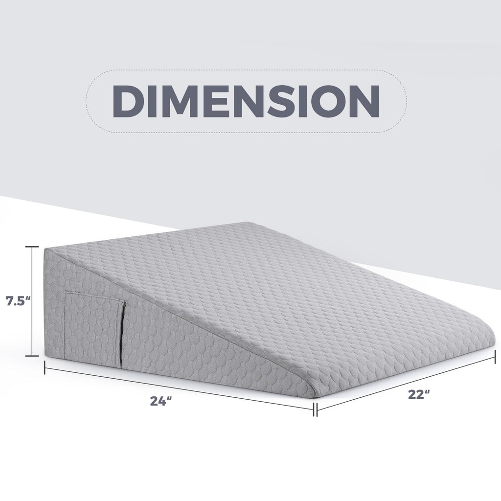 Bed Wedge Pillow for Sleeping 7.5" Memory Foam Wedge Pillow for After Surgery Triangle Pillow Wedge for Acid Reflux Snoring Heartburn GERD Back Support Leg Elevation, Removable Washable Cover - Gray