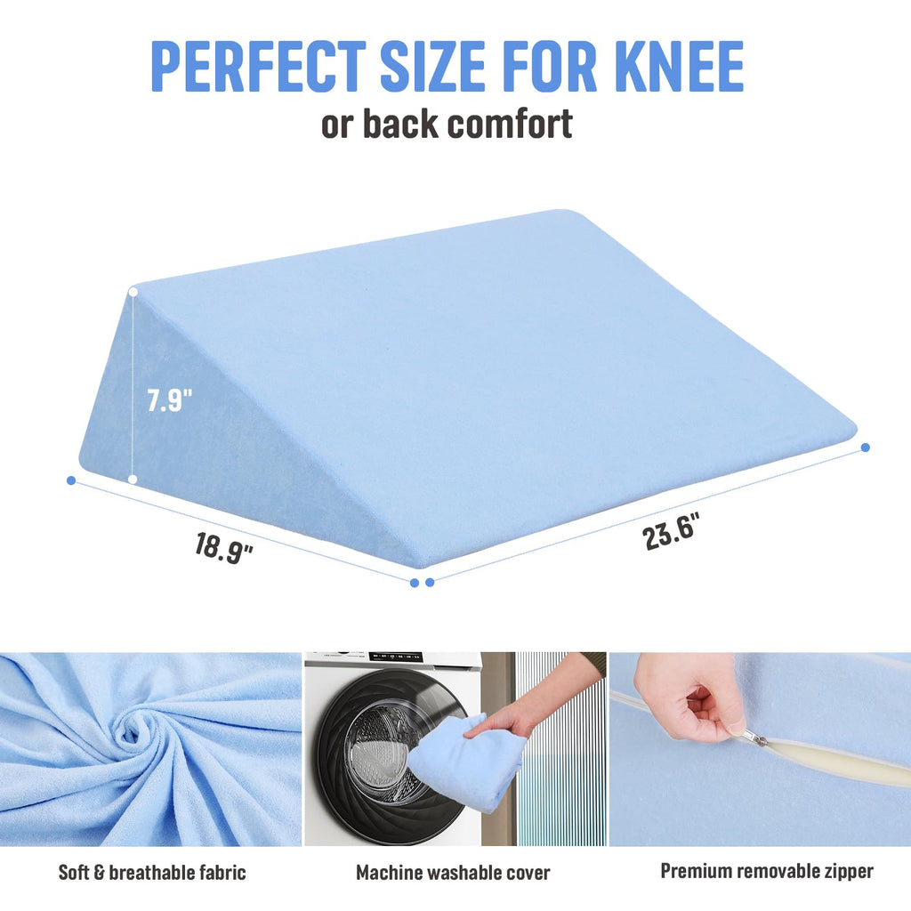Fewener Knee Wedge Pillow Pure Memory Foam, 8" Triangle Knee Pillow for Back Sleeping or Post Surgery, Leg Pillow Bed Wedge for Knee Support Leg Elevation Sciatica Knee Hip Back Pain Relief