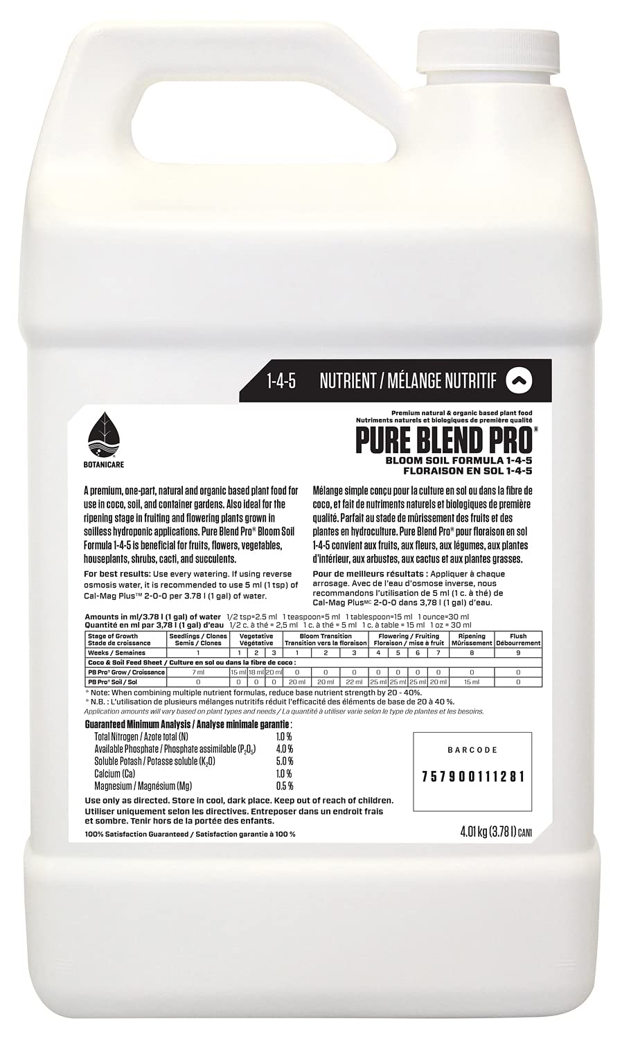 Botanicare Pure Blend Pro Bloom Soil, Nutrient for Fruit and Flowers, 1-4-5, 1 gal.