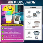 ORAPXI Solar Pool Chlorine Floater with Remote Temperature Monitor & LED Lights - Floating Chlorine Tablet Dispenser for Pool, Hot Tub and Spa