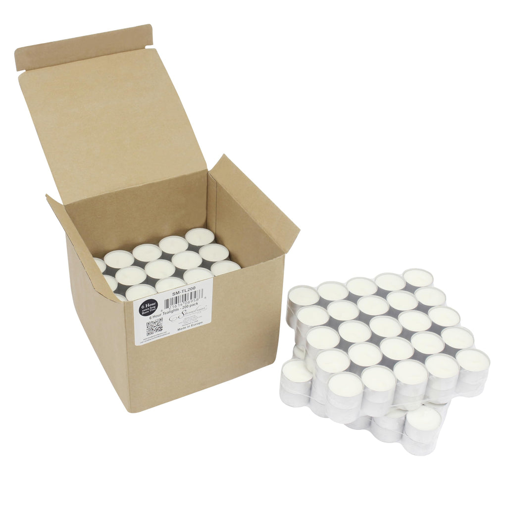 Stonebriar 200 Count White Unscented Smokeless Long Burning Tea Light Candles with 6-7 Hour Burn Time