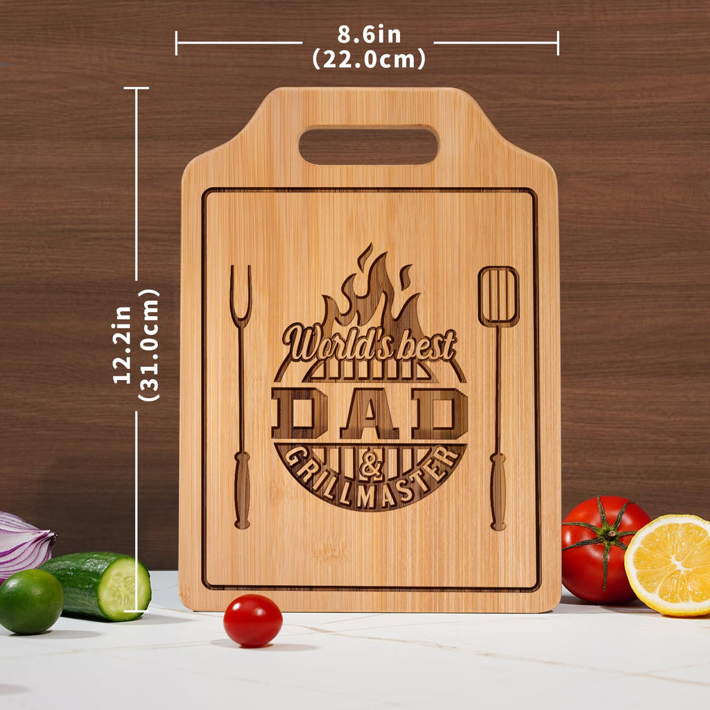 AceThrills Gifts for Dad, Dad Birthday Gifts - Engraved Bamboo Cutting Board 12.3"L x 8.7"W x 0.4"Th - New Dad Gifts, Christmas Board Gifts for Dad from Daughter Son