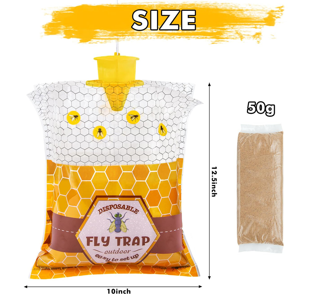 4 Big Disposable Fly Bag, Fly Traps Outdoor Hanging, Ranch Stable Horse Fly Trap Hunter Bait Control for Barn, Farm, Mosquito Bug Catcher and Flying Insect Trap Killer Repellent