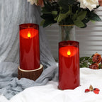 NURADA Flameless Candles with Remote Timer: 3D Wick Battery Operated Led Pillar Candle Fake Candle Set for Wedding Birthday Halloween Christmas Decorations - Red 2 Pack