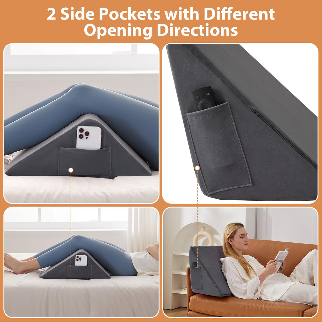 BIEEZZK Knee Wedge Pillow for Pain Relief - Memory Foam Leg Elevation Pillow for Post-Surgery Recovery, Sciatica, Hip & Back Support - Knee Wedge for Sleeping, Ankle & Joint Care, Velvet Grey