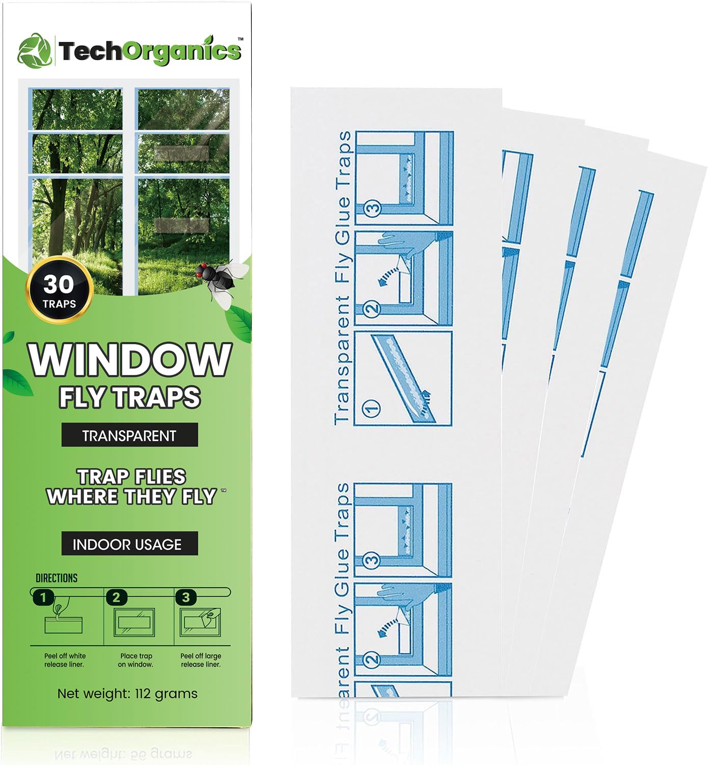 Fly Trap Indoor or Outdoor Usage | Window Fly Traps are Clear & Transparent | Also for Moths, Gnats, Fruit Flies, Spiders and Ants | Easy to Use - Easy to Dispose | Pack of 30