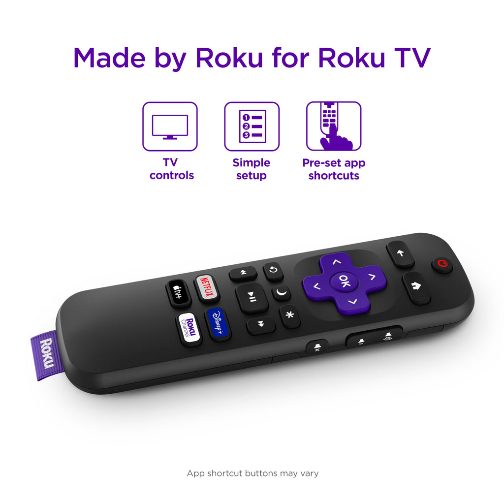 Roku Remote (Official Manufacturer Product) | TV Remote Control with TV Controls, Simple Setup, & Pre-Set App Shortcuts - Replacement Remote Compatible with Roku TV Models ONLY (Not Roku Players)