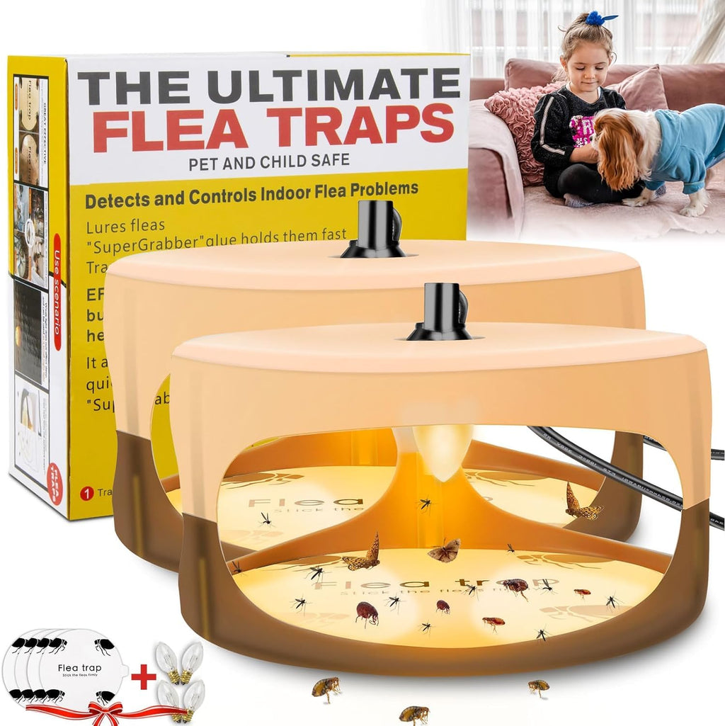 Flea Trap, Sticky Flea Traps for Inside Your Home, Odorless Non-Toxic Natural Flea Killer Trap Pad Bed Bug Trap Light Bulb Pest Control for Home House Inside, Safe for Children Pet Dog Cat(2 Pack)