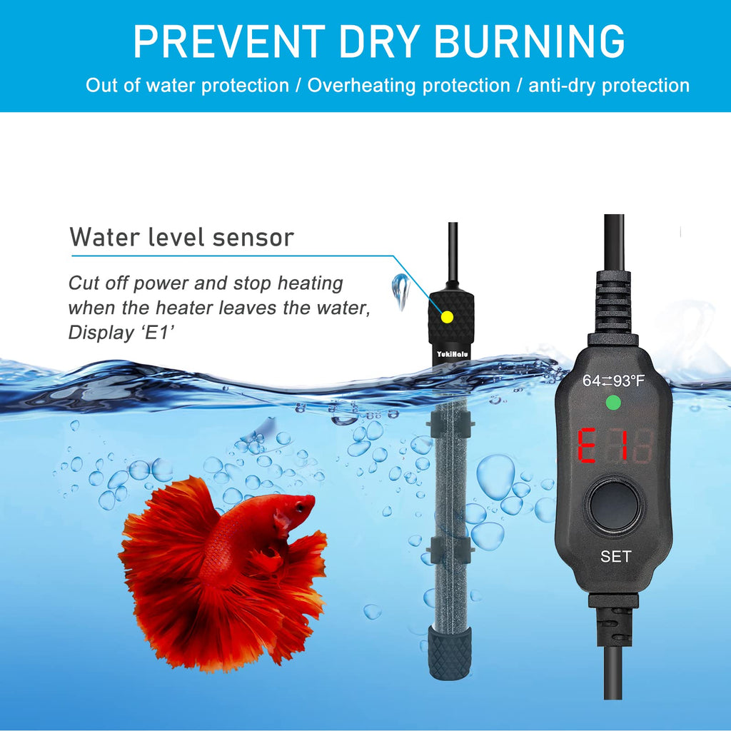 YukiHalu Small Submersible Aquarium Heater, Adjustable Mini Fish Tank Heater 25W 50W 100W 200W 300W with External Temperature Controller, LED Display, Used for 5/10/20/40/60 Gallons (300 Watts)