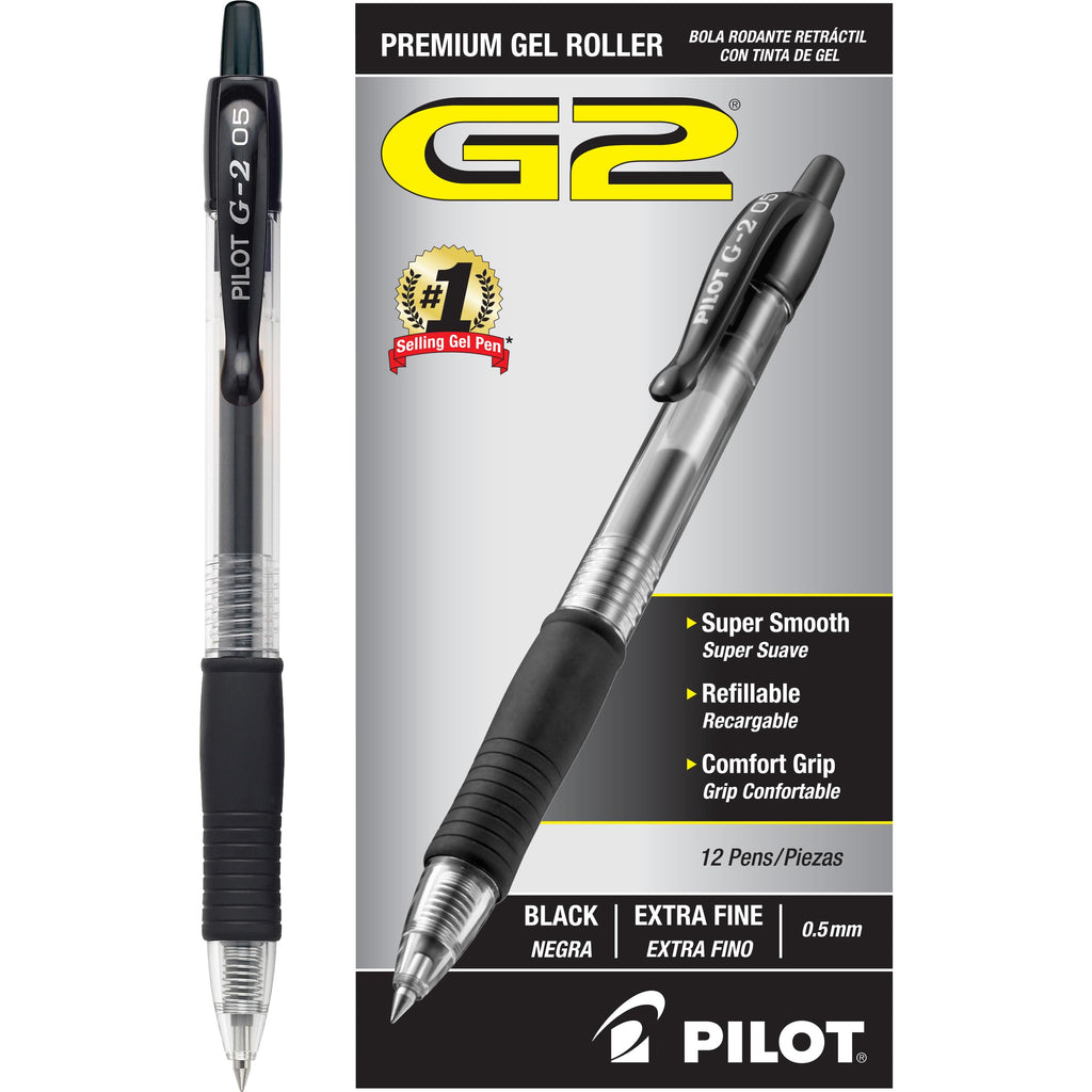 Pilot, G2 Premium Gel Roller Pens, Extra Fine Point 0.5 mm, Pack of 12, Black