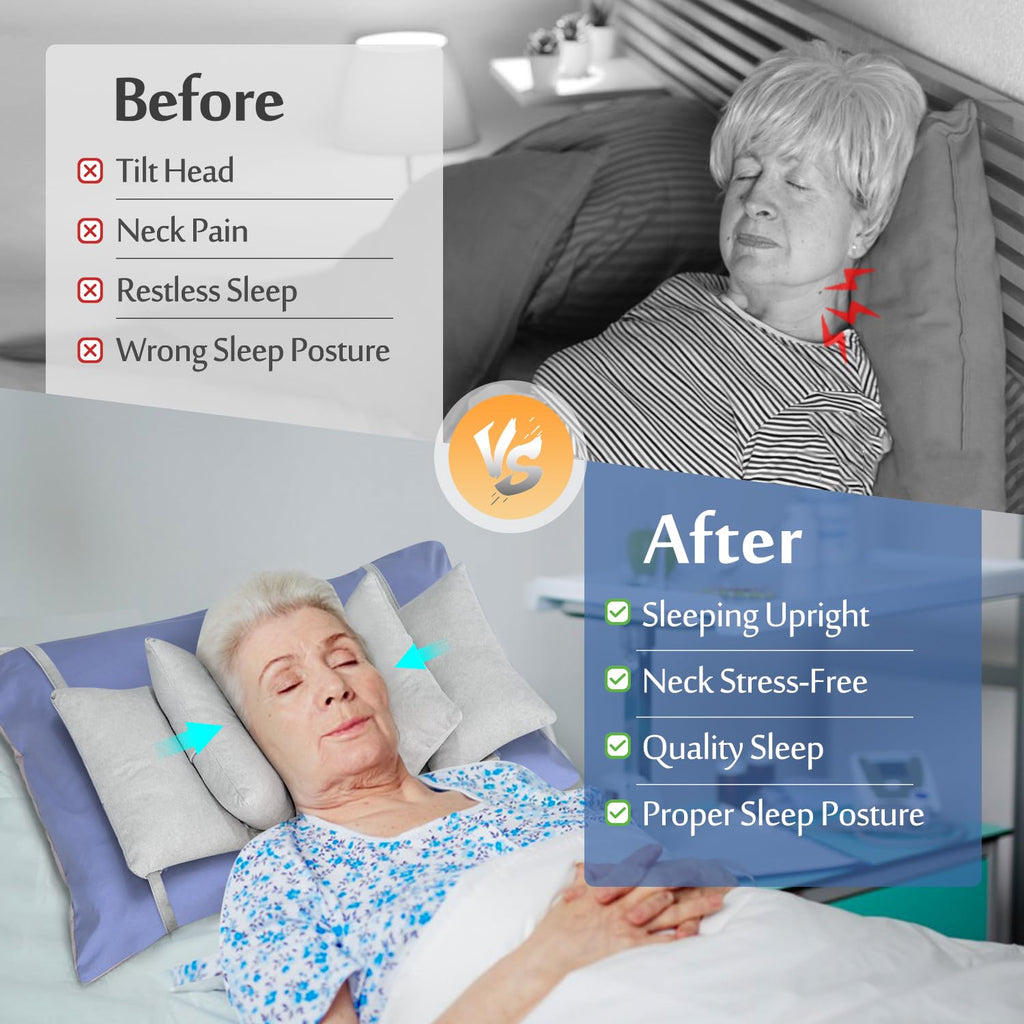 Mybow Neck Stabilizer Wedge Surgery Pillows for Sleeping Upright Head Straight Medical Positioning Wedge Recliner Wheelchair Neck Support Side Sleeper Head Positioner Elderly Disabled Bedridden