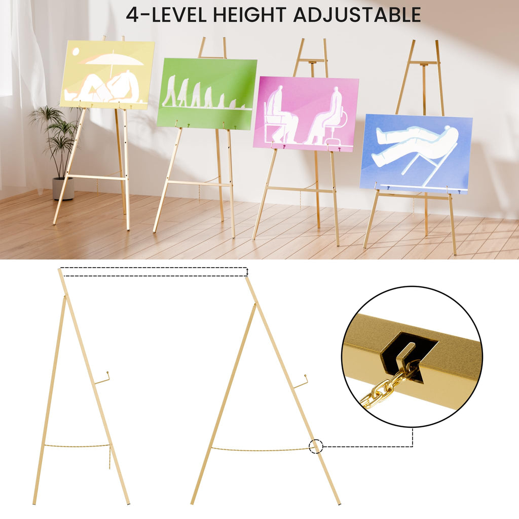 Gold Easel Stand for Sign, Heavy Duty Easel, 4-Tier AdjustableArt Easel for Painting, Wedding Sign 2pc