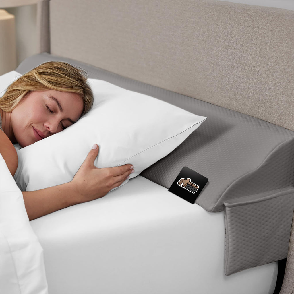 GORILLA GRIP Patent Pending Queen Bed Wedge Pillow Headboard Gap Filler, Comfortable and Supportive High Density Foam Angled Pillows, Stay in Place Gripping Dots, Wedges Between Mattress, Soft Gray