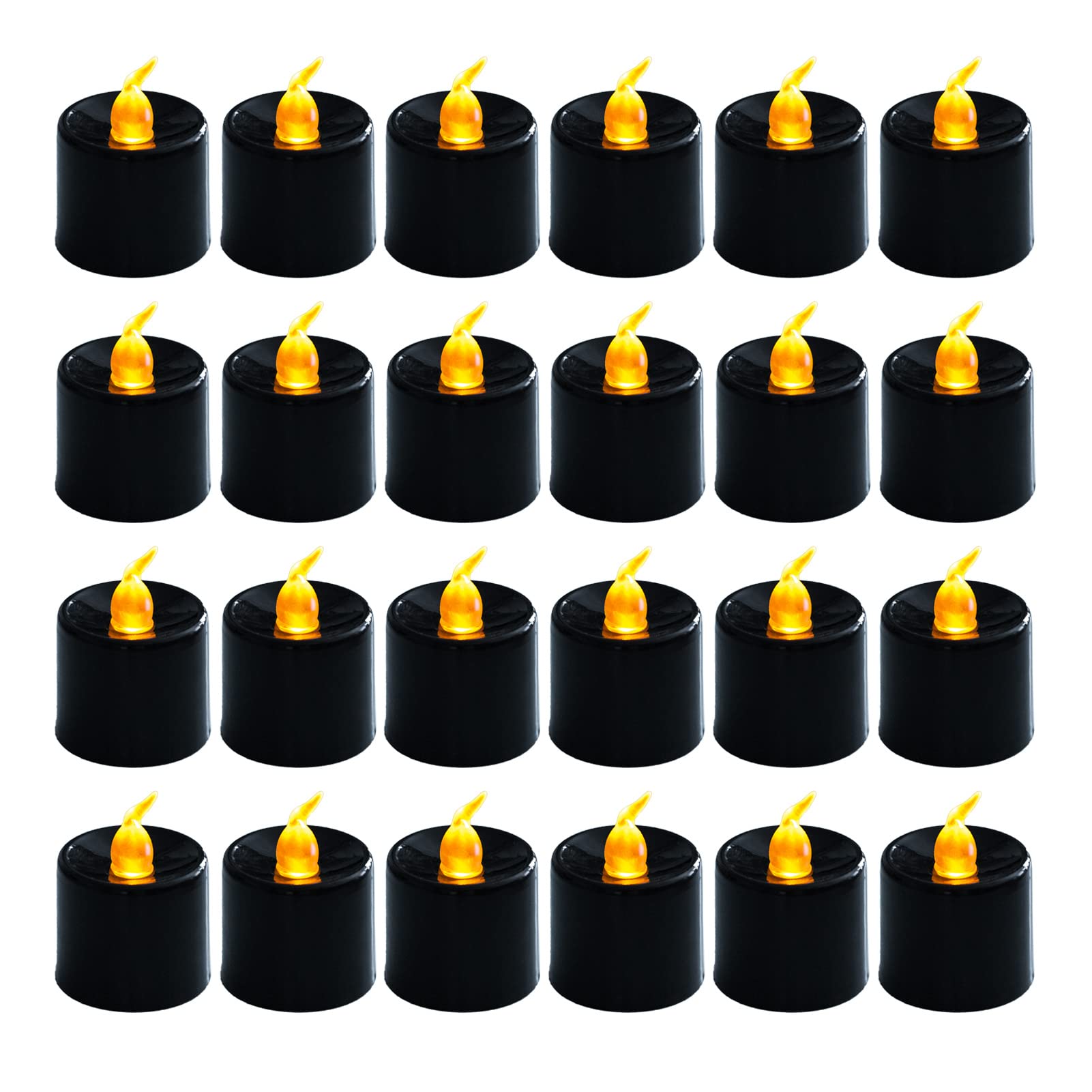 LANKER 24 Pack Black Tea Lights Candles – Flickering Warm Yellow Lights Flameless LED Candles – Battery Operated Fake Candles – Decoration for Halloween and Christmas (Black)