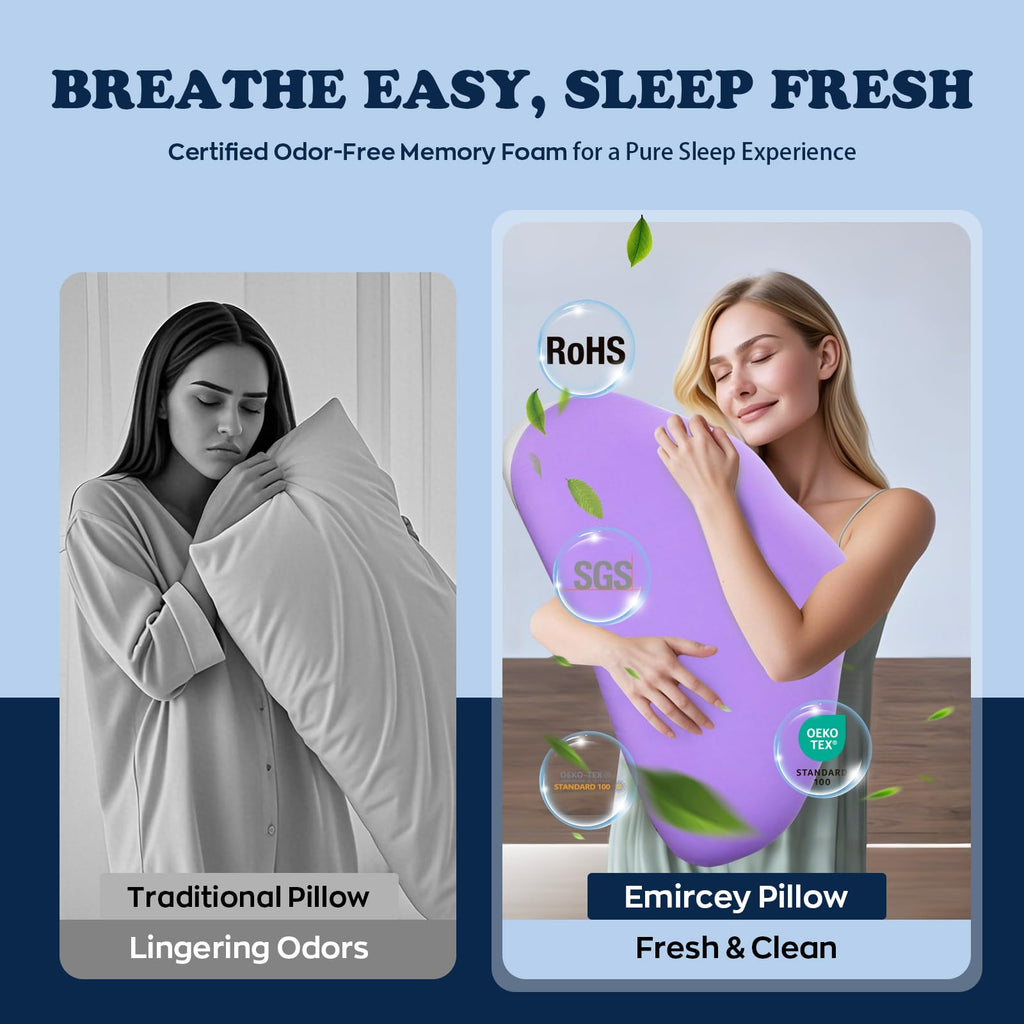Cloud Contour Memory Foam Pillow Ergonomic Design for Sleeping Comfortably and Reducing Snoring Neck and Cervical Pillow with Cooling Pillowcase Purple