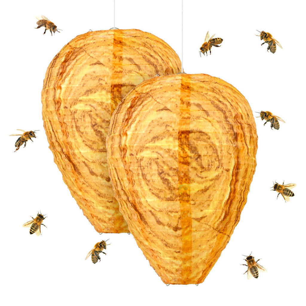 GWHOLE 2 Pack Fake Wasp Nest Decoy Hanging Fake Wasp Hornets Yellow Jackets Nest for Garden Outdoor