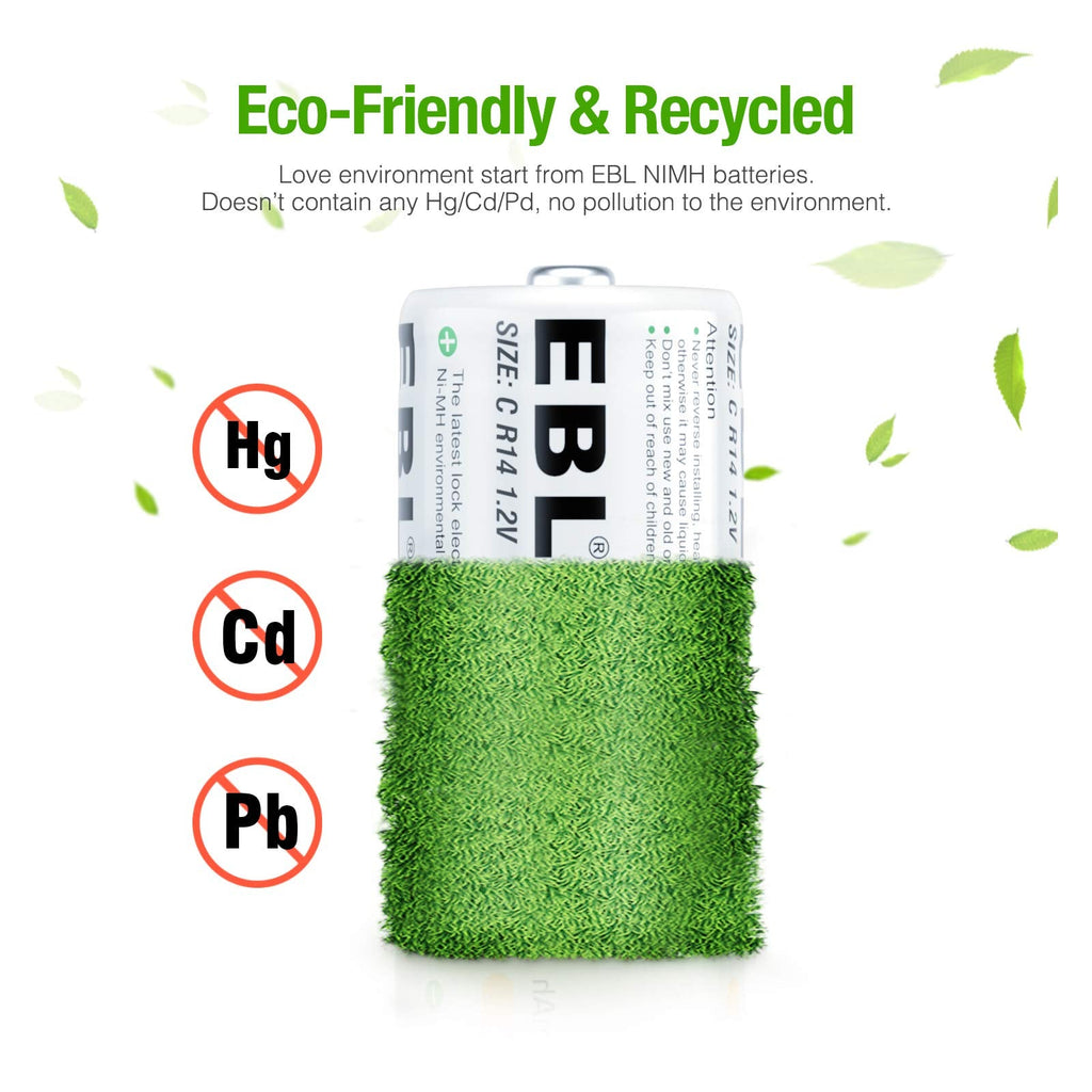 EBL Rechargeable C Batteries 5000mAh Ready2Charge C Size Battery with Storage Box, Pack of 6