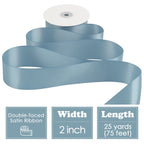 HUIHUANG Dusty Blue Ribbon 2 inch Wide Double Face Blue Satin Ribbon for Flower Bouquet, Dusty Blue Silk Satin Ribbons for Wedding Invitation, Gift Wrapping, Holiday Decor, Bows Making -25 Yards/Roll