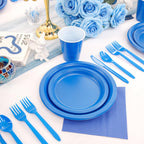 WELLIFE 210 Pcs Blue Party Supplies, Disposable Dinnerware Set, Including Blue Plastic Plates and Napkins, Blue Plastic Cutlery and 12OZ Blue Cups, Serve 30 Guests for Party