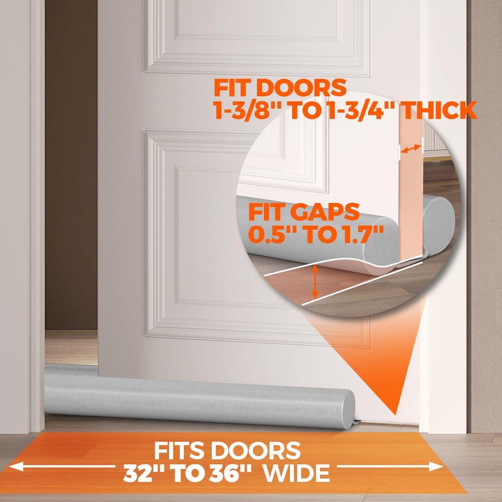 Holikme Door Draft Stopper Door Sweep Weather Stripping Noise Blocker Window Breeze Blocker Adjustable Door Sweeps, Grey