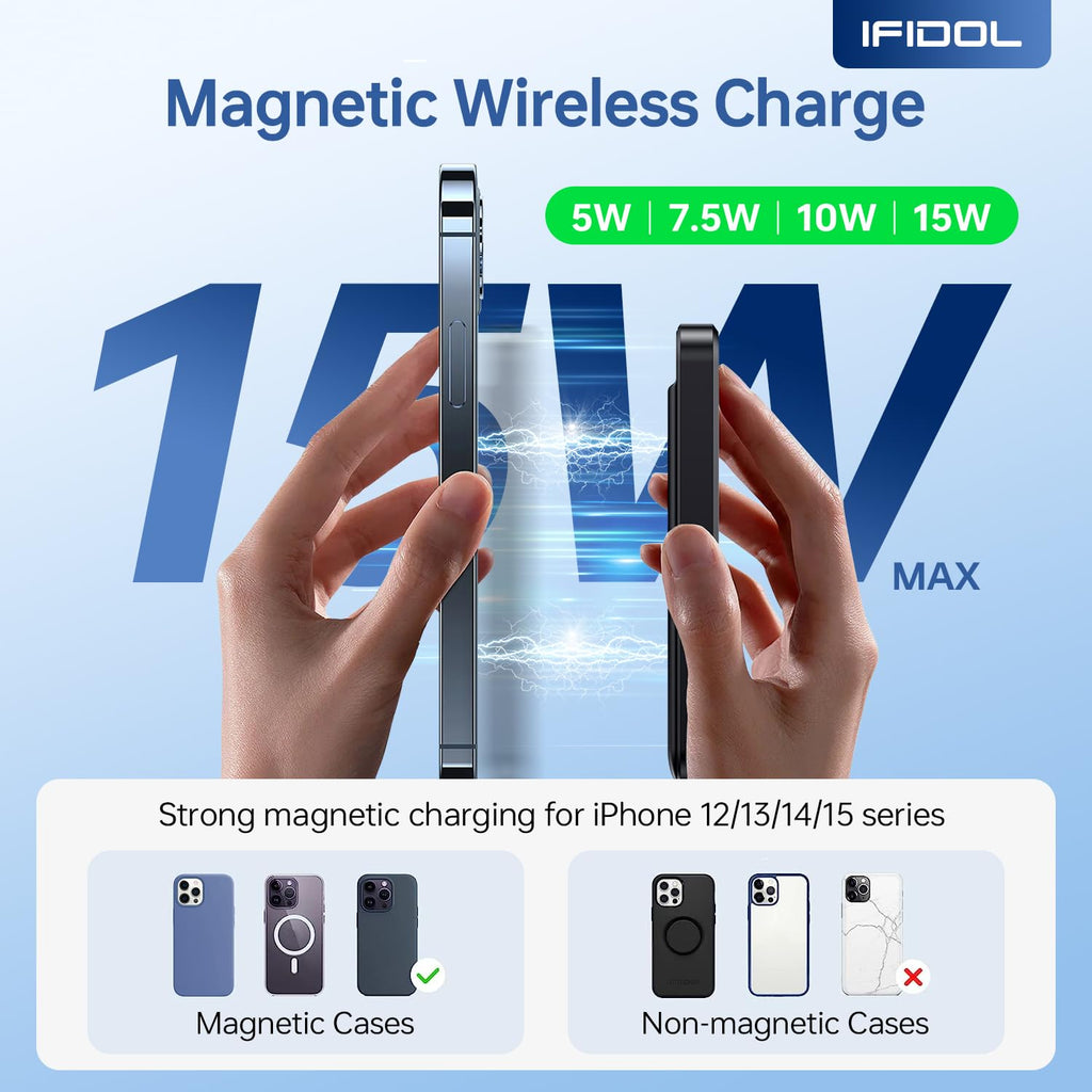 IFIDOL for Magsafe Battery Pack, Wireless Portable Charger for iPhone, (16000mAh) Magnetic Power Bank with (22W) USB-C Fast Charging for iPhone 16/16 Pro/ProMax, iPhone 15 14/13/12 Series - Black