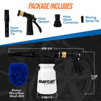 SwiftJet Car Wash Foam Gun + Microfiber Wash Mitt - Works with Any Soap - Garden Hose Car Foam Sprayer - Foam Cannon Car Wash Kit - Car Accessories Foam Blaster (Black Foam Gun with Mitt)