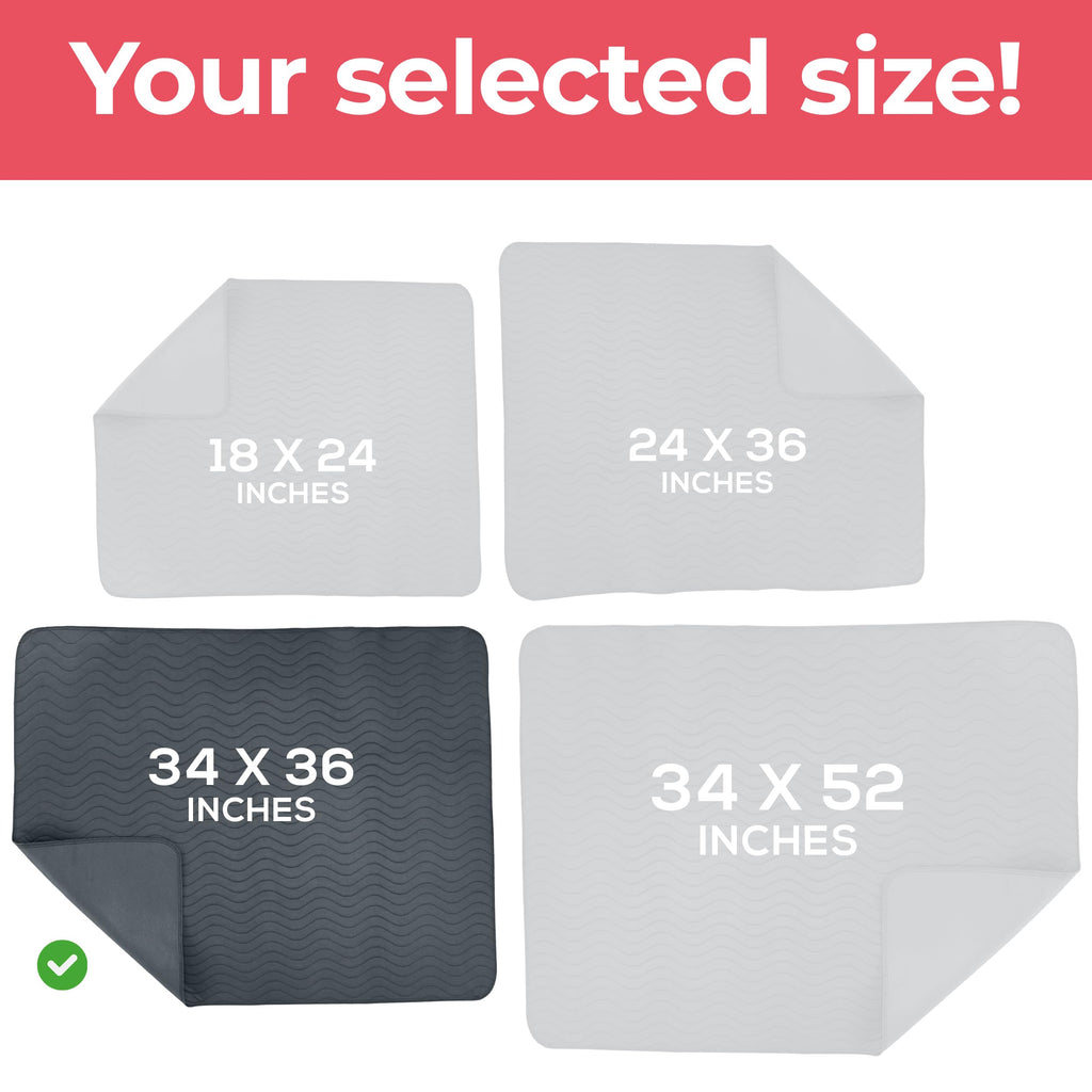 Utopia Bedding Waterproof Incontinence Bed Pads 34 x 36 Inches (Pack of 4, Gray), Washable and Reusable Underpads for Adults, Elderly and Pets, Absorbent Protective Pads