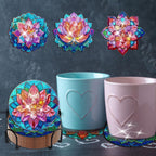 8 Pieces Lotus Diamond Coasters with Holder DIY Cute Lotus Diamond Art Coasters 5d Lotus Diamond Coasters for Beginners Adults for Winter Christmas Holidays Gift