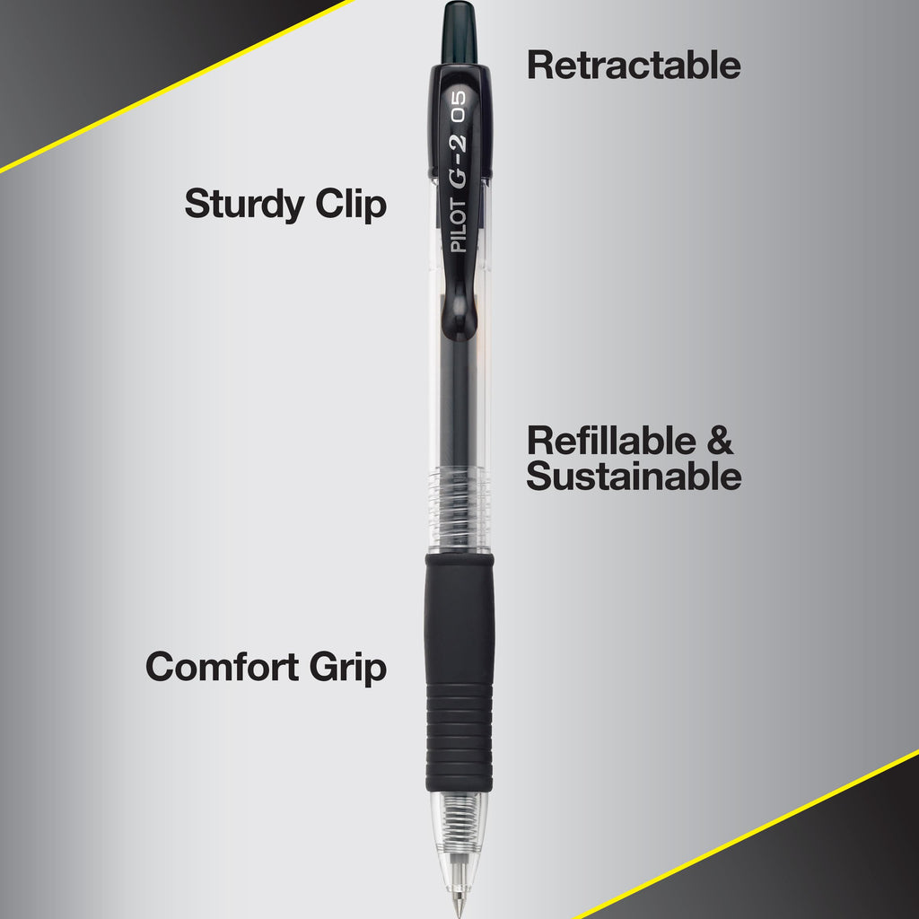 Pilot, G2 Premium Gel Roller Pens, Extra Fine Point 0.5 mm, Pack of 12, Black