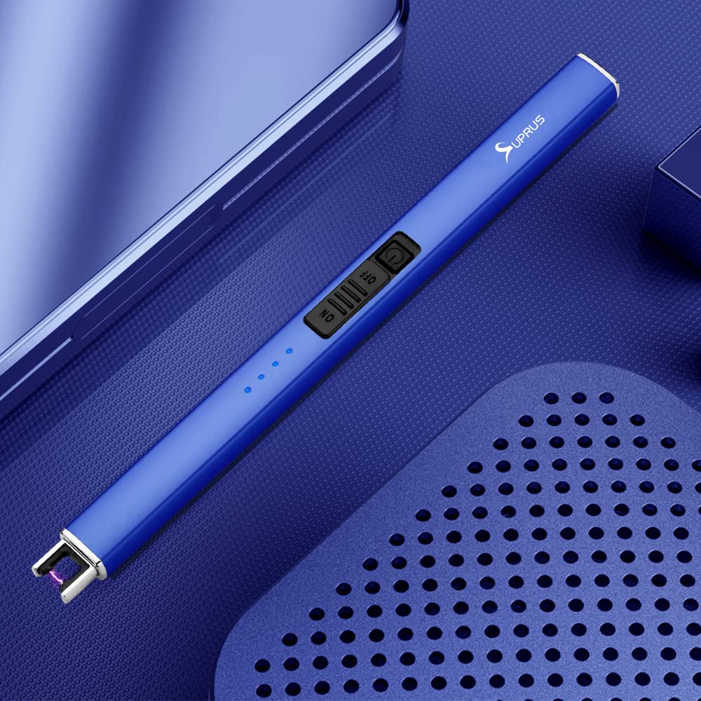 SUPRUS Electric Lighter Arc Windproof Flameless USB Lighter Rechargeable Lighter with Safety Lock for Candle BBQ Camping (Dark Blue)