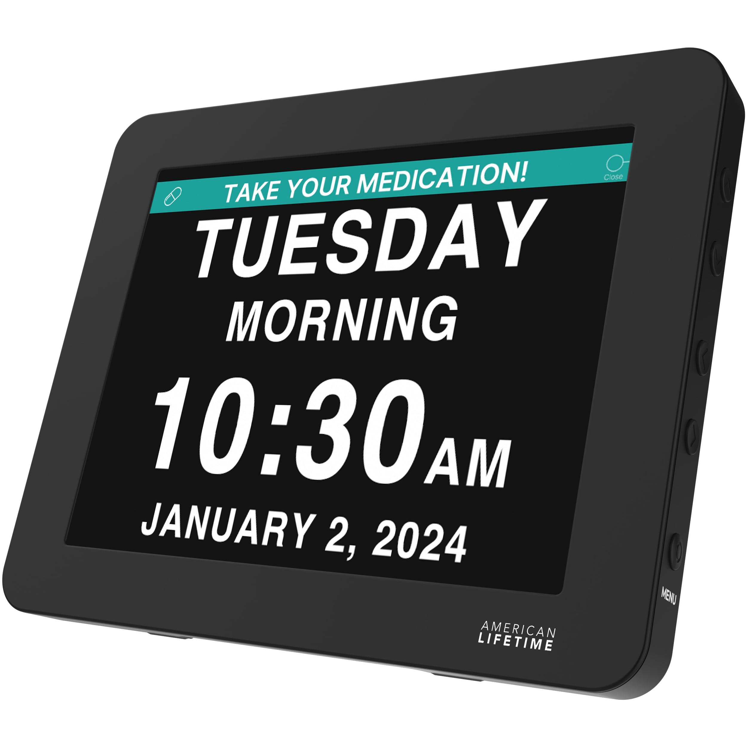 American Lifetime 【New 2024 Dementia Clock Large Digital Clock for Seniors, Digital Clock Large Display with Custom Alarms, Clock with Day & Date for Elderly, Large Number Digital Clock Premium Black