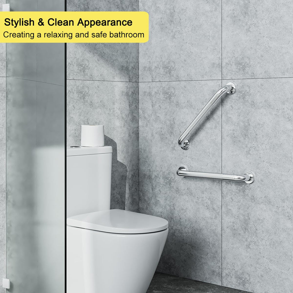 FANHAO 2 Pack Shower Grab Bar, 16 Inch Stainless Steel Bathroom Grab Bar with Anti-Slip Knurled Grip, Heavy Duty Shower Handle Bath Handle, Safety Bars for Elderly or Handicapped (Polished)