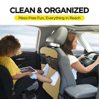 lebogner Back Seat Cover for Kids + 3 Pocket Storage Organizer, 2 Pack Kick Mats Backseat Protector, Car Accessories Waterproof Kick Guard for Vehicles to Protect from Dirt, Mud & Scratches, Beige