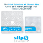 SlipX Solutions Extra Large Square Shower Mat, 27"x27", Non-Slip Stall Mat for Elderly & Kids Standing Bath Tub Mat, Machine Washable, Suction Cups, White Pearl