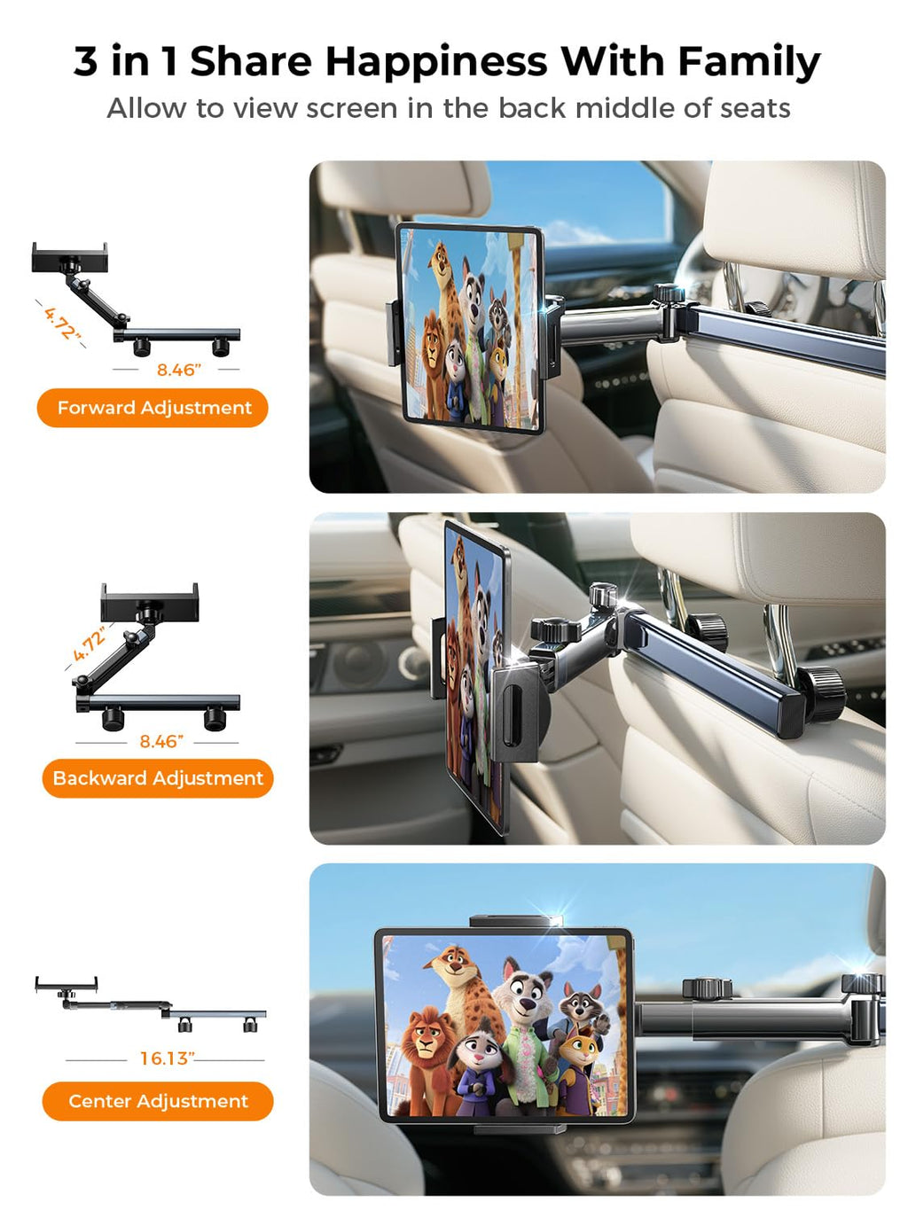 LISEN for iPad Holder Car Road Trip Travel Essentials Activities for Toddler Kids Gifts, Car Accessories for Women Interior Men Truck 3in1 Tablet Holder Back Seat Car Camping Headrest Organizer
