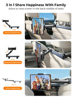LISEN for iPad Holder Car Road Trip Travel Essentials Activities for Toddler Kids Gifts, Car Accessories for Women Interior Men Truck 3in1 Tablet Holder Back Seat Car Camping Headrest Organizer